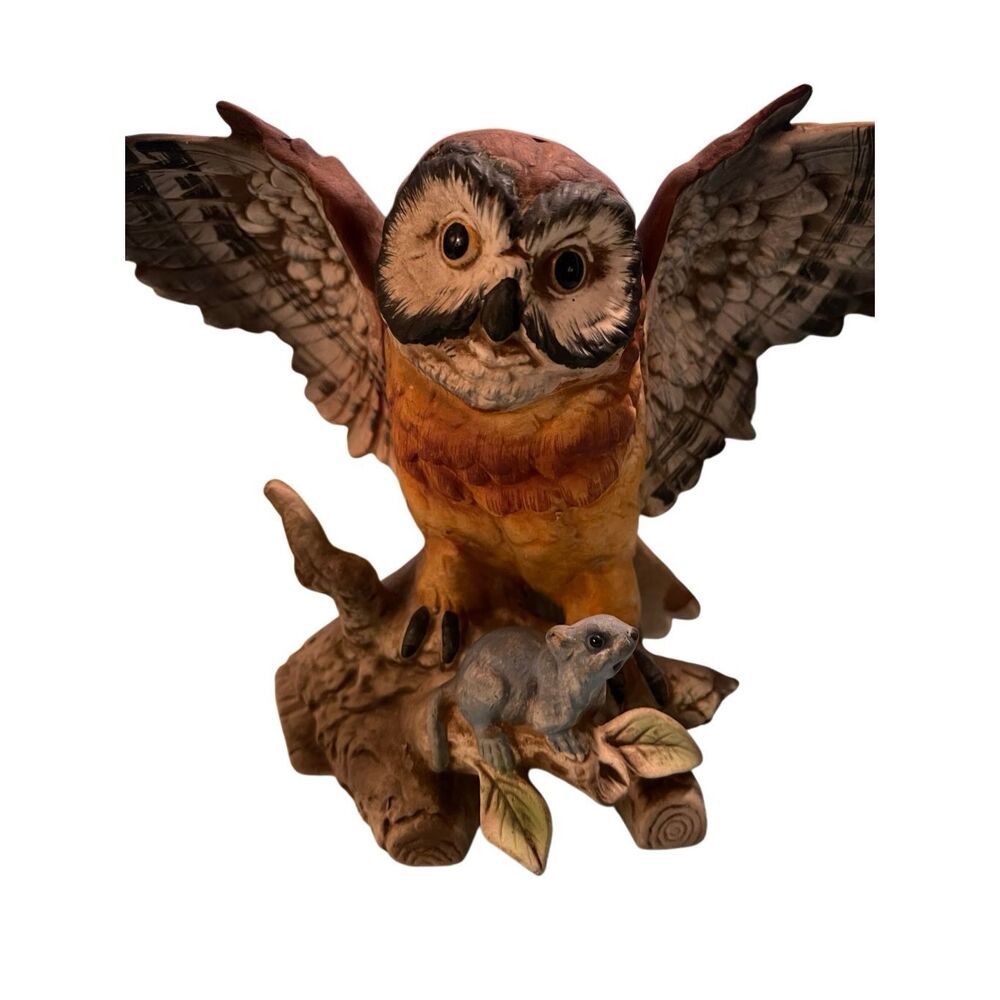 Barn Owl Vintage Royal Crown Signed by J. Byron Porcelain Owl Statue